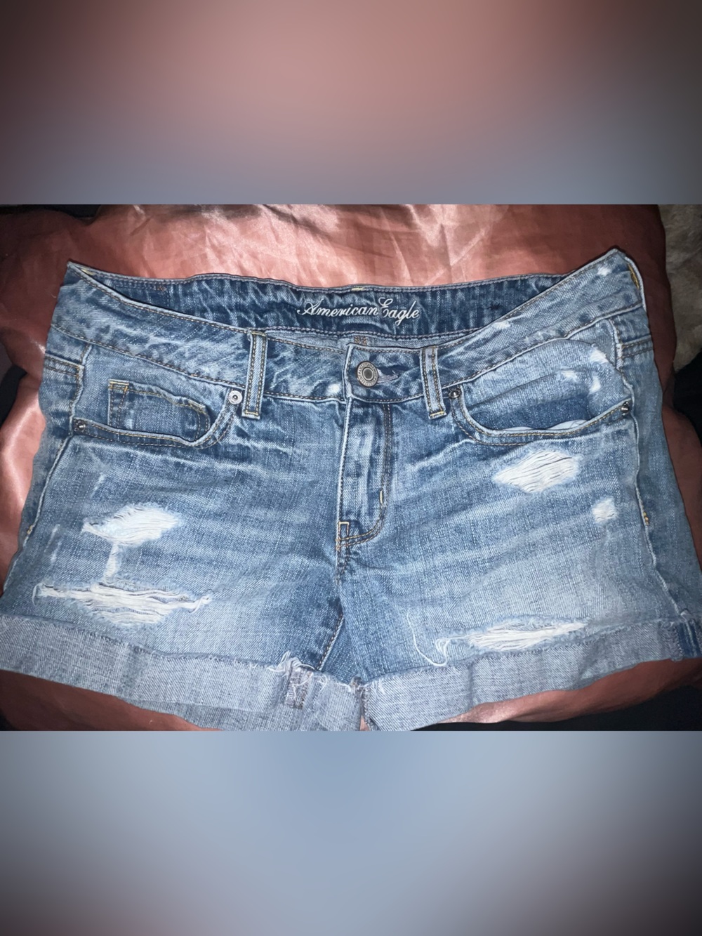 American Eagle Outfitters Womens Distressed Light Blue Denim Shorts